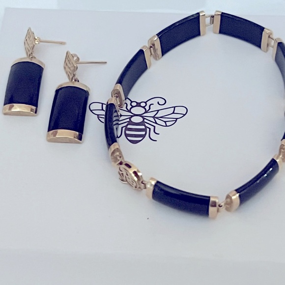 Good Luck 14k Gold Chinese Symbol and Onyx Panel Set 🌹 - Picture 5 of 7